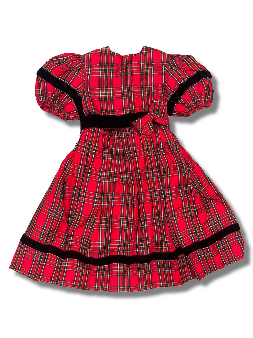 VINTAGE Ruth Of Carolina Girls Size 6 Christmas Red Plaid Dress Puff Sleeves